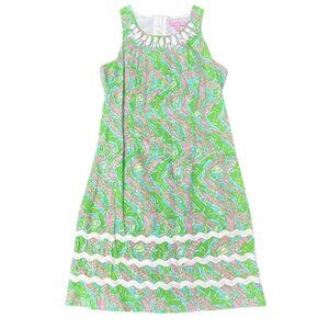 Lilly Pulitzer Size 00 Mini Dress Shorly Blue Green Chomp Alligator Shift Beaded